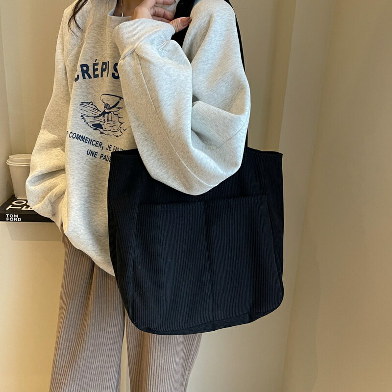 楽天サインラボ楽天市場店ショルダーバッグ 大きめ レディース コーデュロイ 文芸青年 軽量 軽い 大容量 通勤バッグ 通学 大学生（1ヶ）