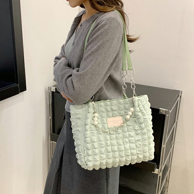 トートバッグ レディース 大容量トートバッグ 綿素材 しわ/バブルデザイン 通勤 通...