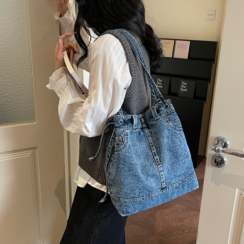 Rakuten - デニムショルダー デニム レディース ショルダーバッグ ショルダー サブバッグ 締め口 無地 軽量 軽い ギフト プレゼント（1ヶ）