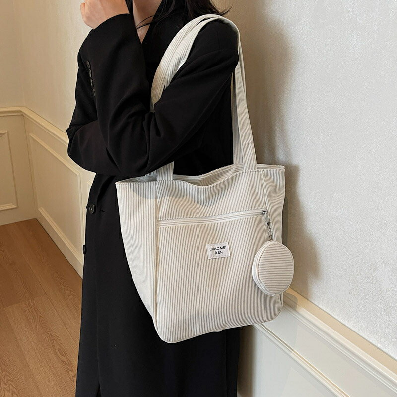 トートバッグ コーデュロイ トートバック 大容量 レディース 超軽量 ショルダーバッグ レディース ファスナー付き オールシーズン バッグ 実用的（1ヶ）