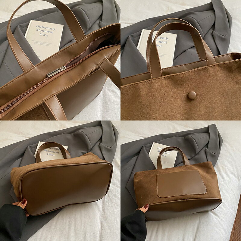 トートバッグ 手提げバッグ 2way 大容量 レディース 通勤 通学 外出 ジッパー ファスナー 収納 シンプル お洒落（1ヶ）