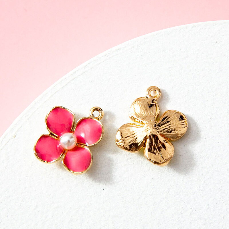 エポチャーム フラワー 花 パール付き メタルチャーム 約14×11mm (10ヶ)