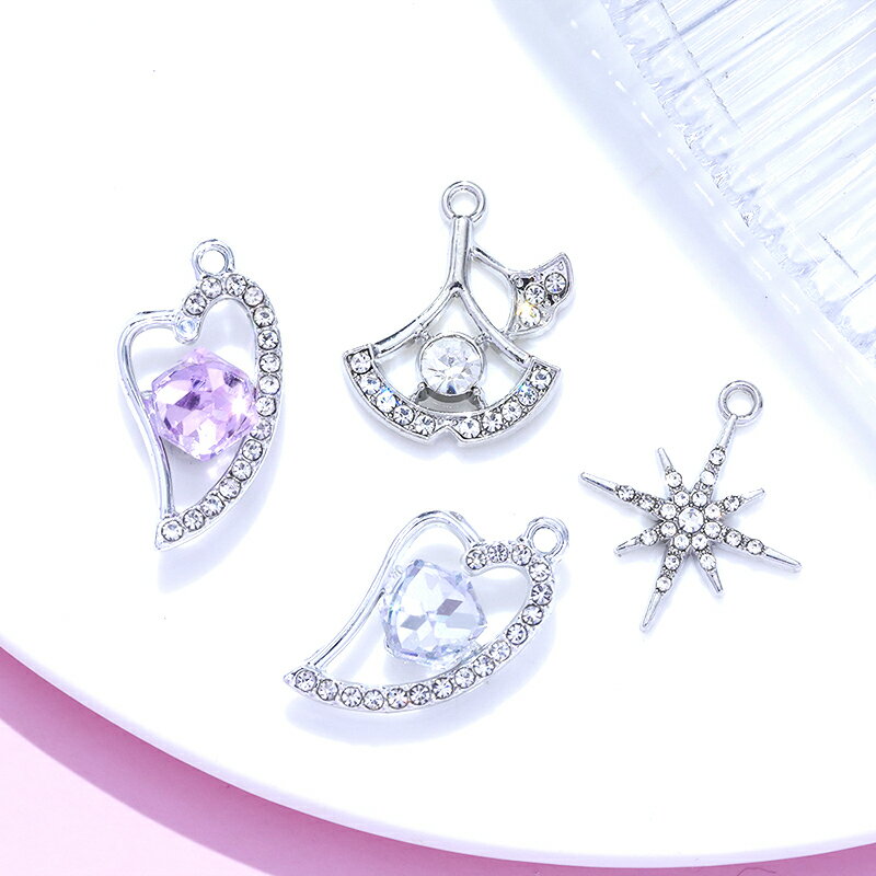 ラインストーンチャーム ハート イチョウ 星 スター メタルチャーム 約20×18mm（10ヶ）