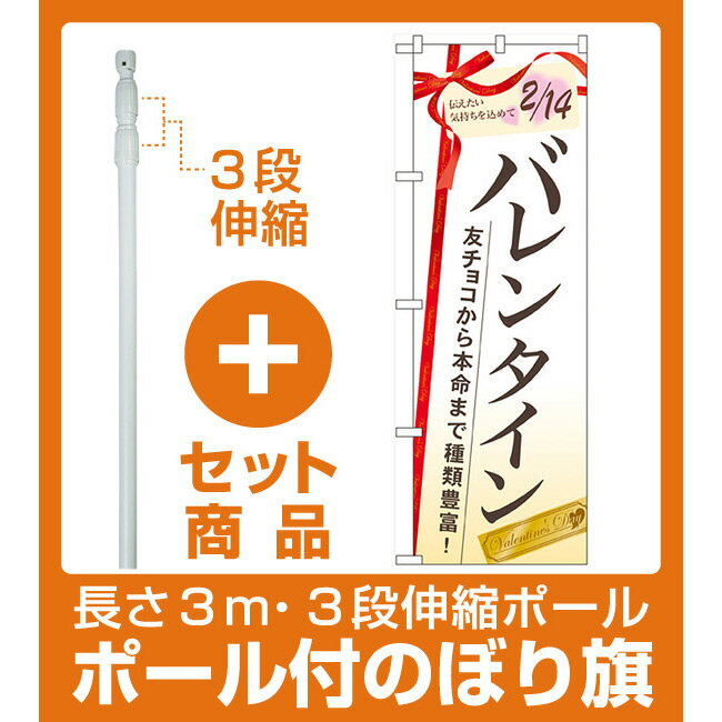 【セット商品】3m・3段伸縮のぼりポール(竿)付 のぼり旗 バレンタイン 友チョコから本命まで (60533)