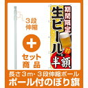 【セット商品】3m・3段伸縮のぼりポール(竿)付 のぼり旗 期間限定 生ビール 内容:半額 (SNB-179)