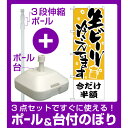 【3点セット】のぼりポール(竿)と立て台(16L)付ですぐに使えるのぼり旗 今だけ半額 生ビール冷えてます (H-435)