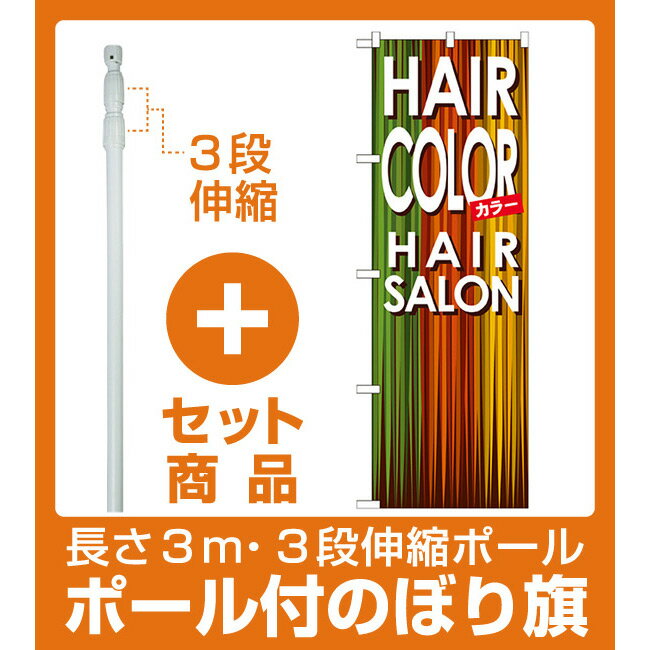 【セット商品】3m・3段伸縮のぼりポール(竿)付 のぼり旗 ヘアーサロン カラー (GNB-501)