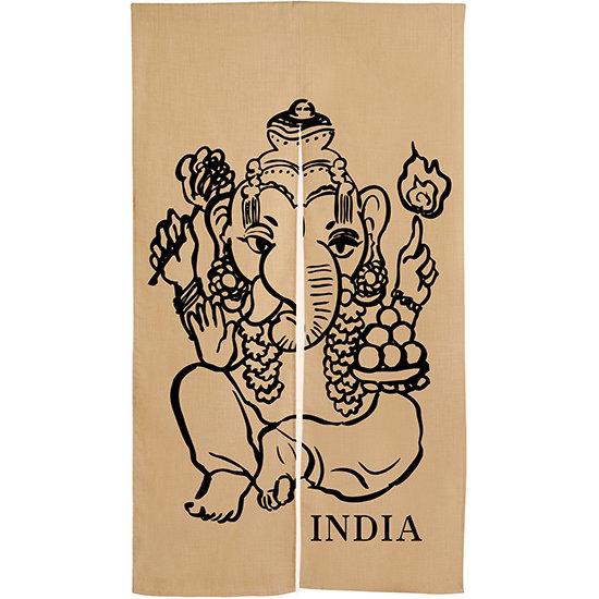 INDIA イラスト エステル麻のれん (3584) 販促用品 店舗用・飲食店用のれん エステルのれん (麻風・屋..