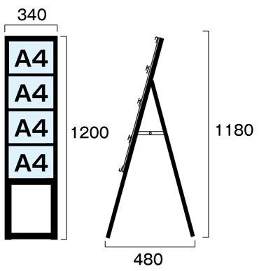 ブラック A4サイズ カードケーススタンド看板 規格:A4横×4枚 片面 ハイタイプ (BCCSK-A4Y4KH) A型看板 カードケース差替えタイプ 2