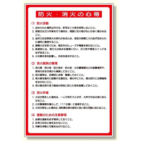 防火標識 防火・消火の心得 (319-15A) 安全用品・工事看板 消防・防災・防犯標識 ステッカー 防火・消火栓標識