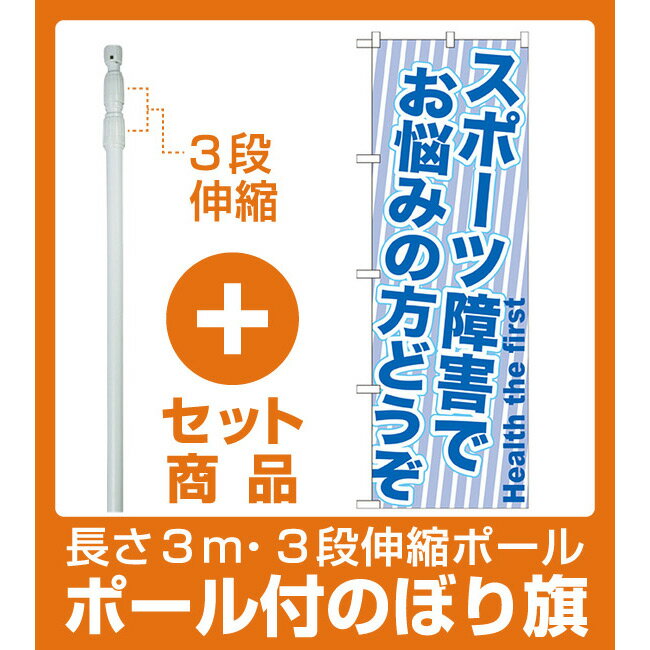 【セット商品】3m・3段伸縮のぼりポール(竿)付 のぼり旗 スポーツ障害でお悩みの方どうぞ (GNB-1357)