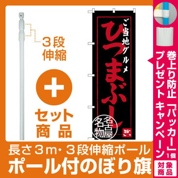 【セット商品】3m・3段伸縮のぼりポール(竿)付 のぼり旗 ご当地グルメ ひつまぶし 名古屋名物 (SNB-3555)