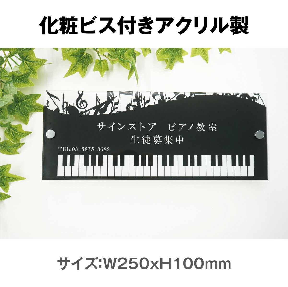 楽天サインストアピアノ教室 看板 アクリル プレート看板 UV印刷 ピアノ教室看板　習い事看板　色選択 ピアノ 教室 ピアノ看板 可愛い オシャレ 人気 子供 W250mmxH100mm 標識・表示 屋内外対応