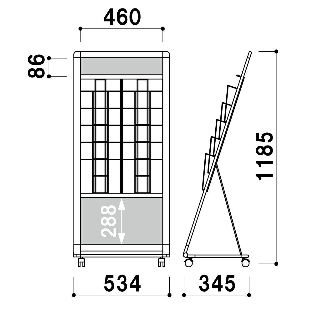 【個人宅配送不可】カタログスタンドパンフレットスタンドL型カタログスタンドPRL-052BブラックA42列5段片面屋内サイズ:D345times;W534times;H1185mmキャスター付き折りたたみ式収納便利シックシンプルおしゃれ/チラシパンフレットリーフレットカタログ