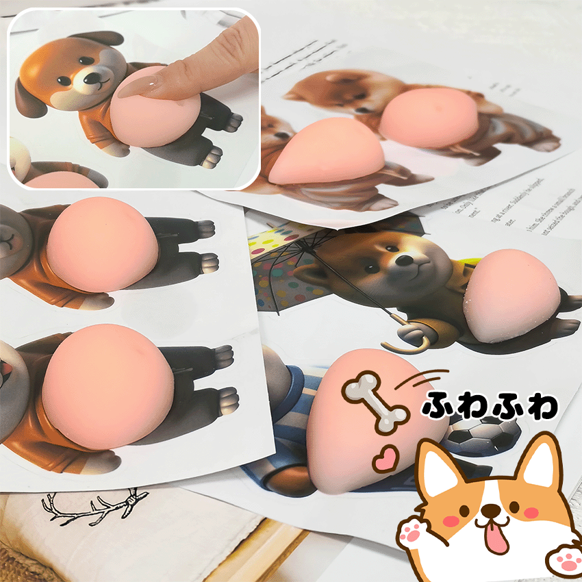 3Dシール デブ 犬 ぷにぷに 6点セット シール3D 柔らかい お腹 かわいい 3D マシュマロ ふわふわ もちもち もっちりスクイーズ ステッカー シー ル帳 衝突防止 キラキラ 子供 女の子向け DIY用 手帳 水筒 signwhite22-10000451 kurasou サンプル画像3