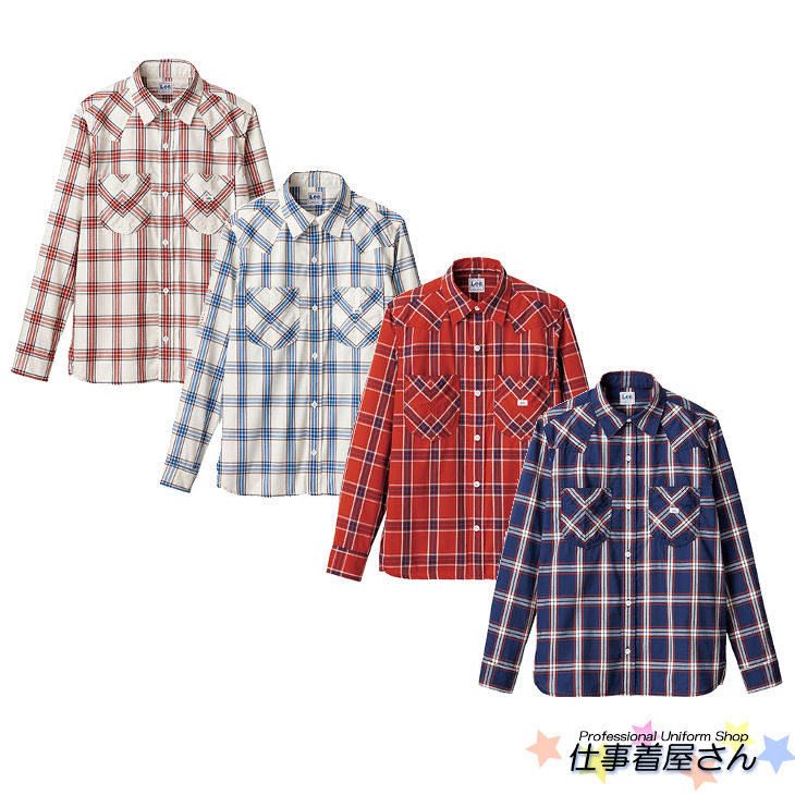 コンパクトなサイズ展開のレディースウエスタンチェック長袖シャツ【Lee】lcs43006