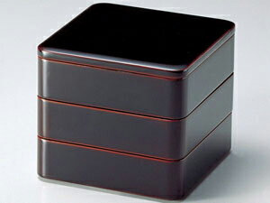 【越前漆器】 65隅丸三段重 溜内朱 /おせち お花見弁当 運動会 お弁当