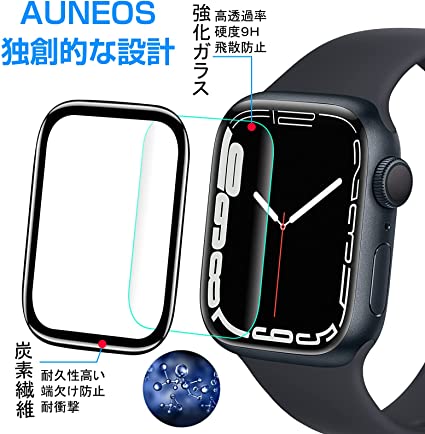 『2022年春オリジナル製品』AUNEOS Apple Watch 用 ガラスフィルム 40mm series 6/5/4/se対応 アップルウォッチ用 保護フィルム 40mm 強化ガラス 炭素繊維製 独創の二重構造 3D全面保護 浮き防止 高感度タッ