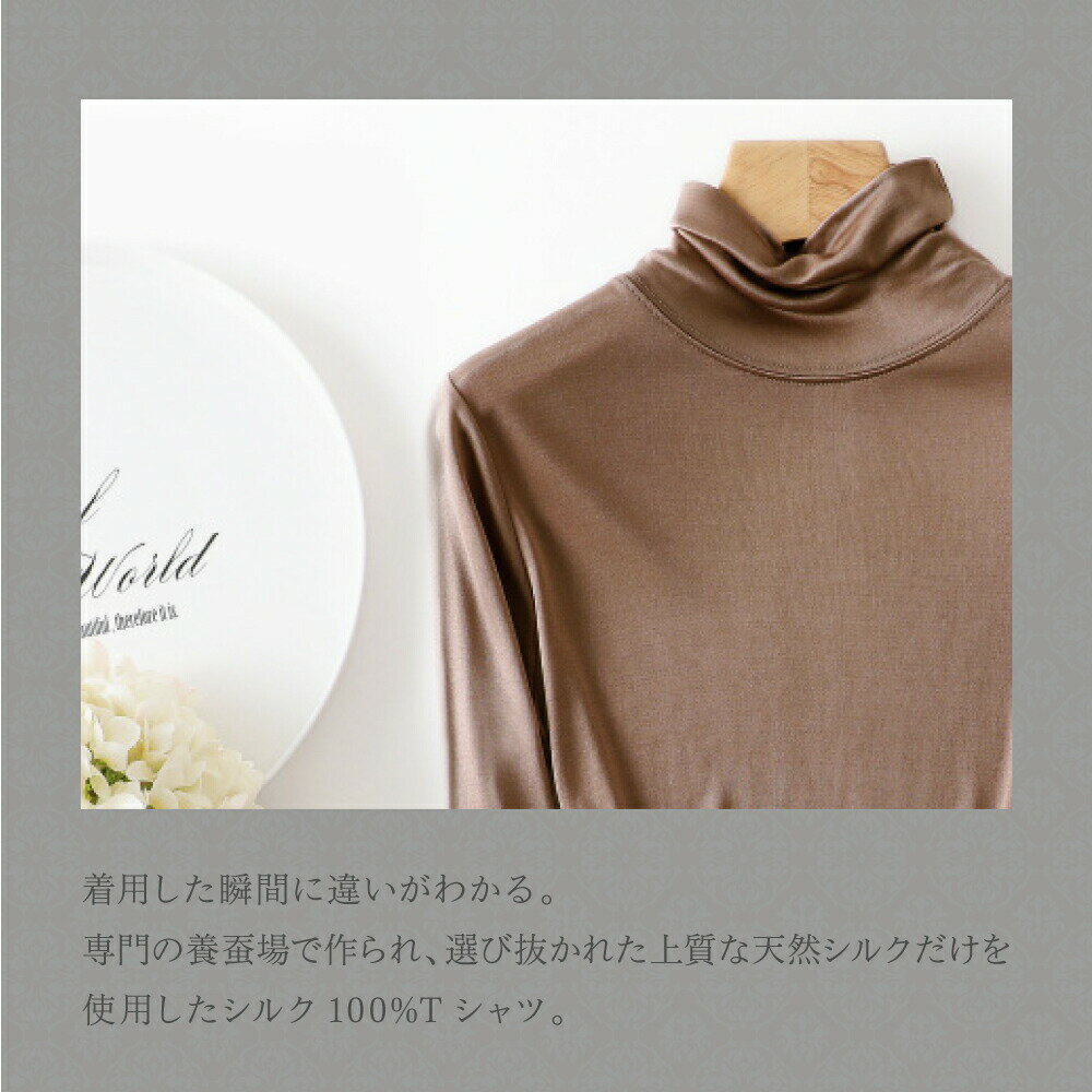 タートルネックTシャツ メール便送料無料 シルク 長袖 タートル ネック ハイネック 5色 シルク100％ silk100% Tシャツ ティーシャツ レディース 一枚着用 重ね着 シンプル オシャレ インナー 肌に優しい 敏感肌 低刺激 快適 保湿 母の日 再販【楽天月間優良ショップ】