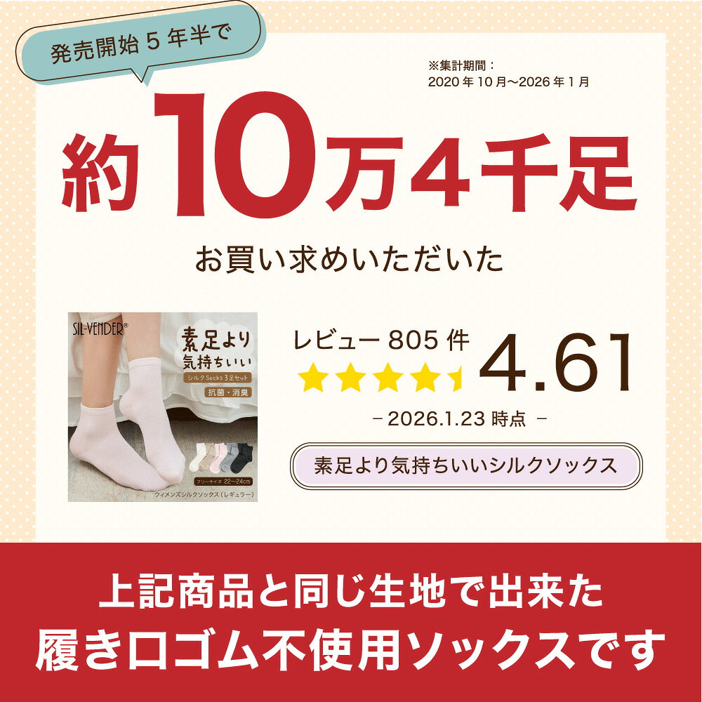 靴下 シルク ソックス【3足セット】レディース 22-24cm 薄手 送料無料 冷え取り く...