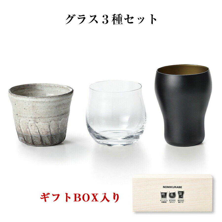 【NOMIKURABE 三種揃え（木箱入）】グラス＆カップの3点セット 日本製カップ 食器【apex】【Silent-サイレント-】
