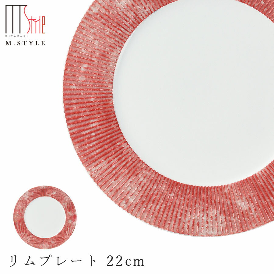 丸皿【弓削 リムプレート 22cm(レッド)】有田焼き 陶器 焼き物 日本製 レンジ・食洗機対応 和食器 洋食器 高級食器 エムスタイル M.STYLE ホテル レストラン 料亭【ミヤザキ食器】【Silent-サイレント-】