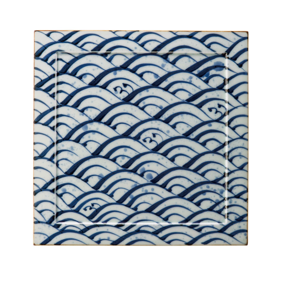スクエア皿【有田焼（染付） スクエア ディナープレート 青海波】27cm 以上 大皿 有田焼 陶器日本製 レンジ・食洗機対応 エムスタイル M.STYLE ミヤザキ食器 和食器 洋食器 ディナー【Silent-サイレント-】