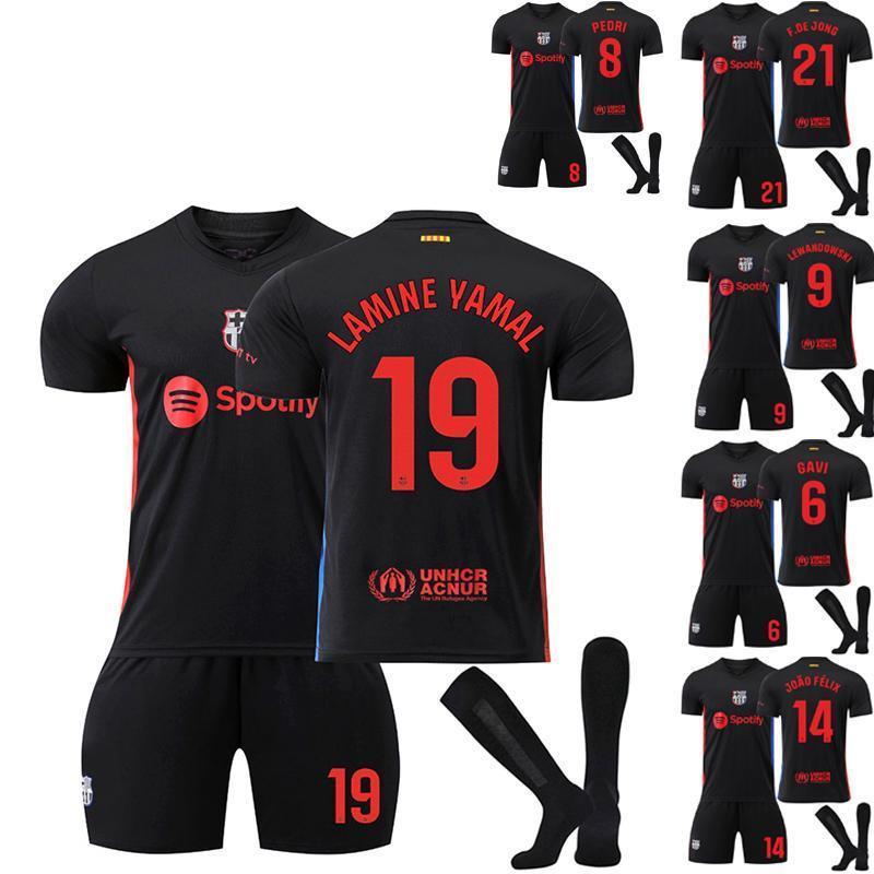 「番号 個人名カスタマイズOK」サッカーウェア 子供 大人 2425新バルササッカーウェア9番レバンドフスキー19番ラミン・アマル6番ガビ10番メッシユニフォーム