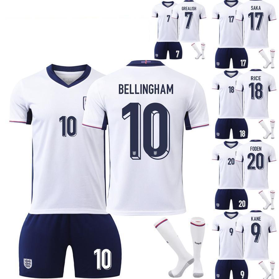 サッカーレプリカユニフォーム 24-25イングランドホーム サッカーウェア セット 背番号7/9/10/17/18/20 子供 大人 ユニフォーム ソックス付き 半袖