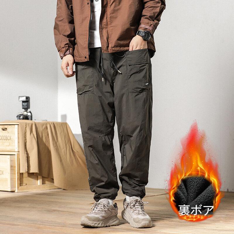 メンズ 裏ボアパンツ 防風 裾ドローコード付き 防寒対策 ワークパンツ 楽々 ウエストゴム 冬服 裏起毛 温もり ボトム 男性