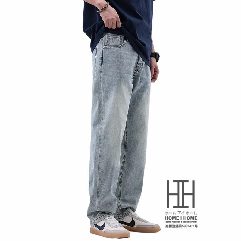 デニムパンツ メンズ ストレート ワイド ジーンズ メンズ ワンポイント 大きいサイズ ユーズド加工 おしゃれ アメカジ ストリート パンツメンズ ズボン ジーパン