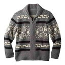 カーディガン メンズ 長袖 セーター ローゲージ ジャカード 冬服 秋服 保温 ジャケット ジップアップ カジュアル 柄物|詳細画像