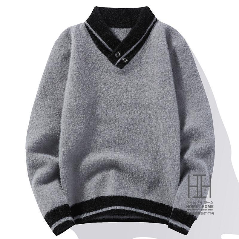 セーター メンズ シャギーニット ふわふわ 長袖 Vネック 切り替え 防寒着 冬 ブランド HOMEIHOME 暖かい トップス クリスマス 秋 冬 冬服