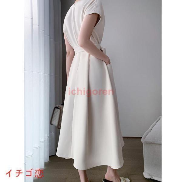 ワンピース レディース 40代 きれいめ マキシワンピース 春夏 半袖ワンピース 黒/白 Vネック リボン Aラインスカート オシャレ大人 ゆったり 通勤OL シンプル