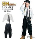 キッズ ダンス衣装 シャツ パンツ ショート丈シャツ ヒップホップ カーゴパンツ 黒 白 チアダンス カッコイイ ステージ衣装 応援団 発表会 120-170cm
