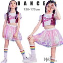 キッズダンス衣装 ジャズダンス ステージ衣装 韓国 トップス ハーフパンツ セットアップ 蛍光色 ガールズ 女の子 ヒップホップ チア チアガール 120 17...