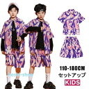 キッズ ダンス衣装 セットアップ ゆるシャツ カラフルシャツ 半袖 男の子 女の子 ガールズ 韓国 子供服 シャツ ストライプ柄 派手 ダンス 衣装 ヒップホッ...