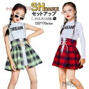 キッズ ダンス衣装 セットアップ チェック スカート チアガール 上下3点セット 女の子 ヒップホップ 袖なし ジャズダンス 子供 ステージ衣装 韓国 発表会