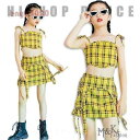 キッズ ダンス衣装 ヒップホップ セットアップ チアガール 女の子 チェック柄 トップス キャミソール スカート ジャズダンス 子供 発表会 120-170cm