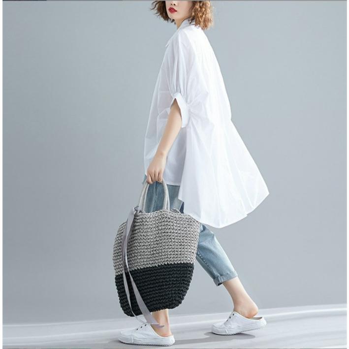 チュニック シャツワンピース ロングシャツ レディース 半袖 春 夏 チュニックシャツ 大きいサイズ 無地 おしゃれ ロングワンピー 不規則 体型カバー 折襟