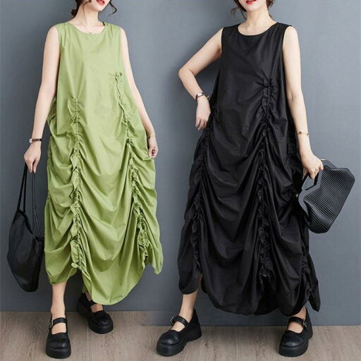 ワンピース 夏 春 ワンピ ロングワンピース レディース ノースリープ ギャザー ゆったり 体型カバー きれいめ タンクワンピース サマー 涼しい 可愛い Aライン ワンピース 夏 春 ワンピ ロングワンピース レディース ノースリープ ギャザー ゆったり 体型カバー きれいめ タンクワンピース サマー 涼しい 可愛い Aライン