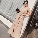 マキシワンピース 結婚式ドレス レディース ワンピース リボン 連体服 40代 オシャレ ワンピ Vネック 夏 きれいめ ロング パンツ 二次会
