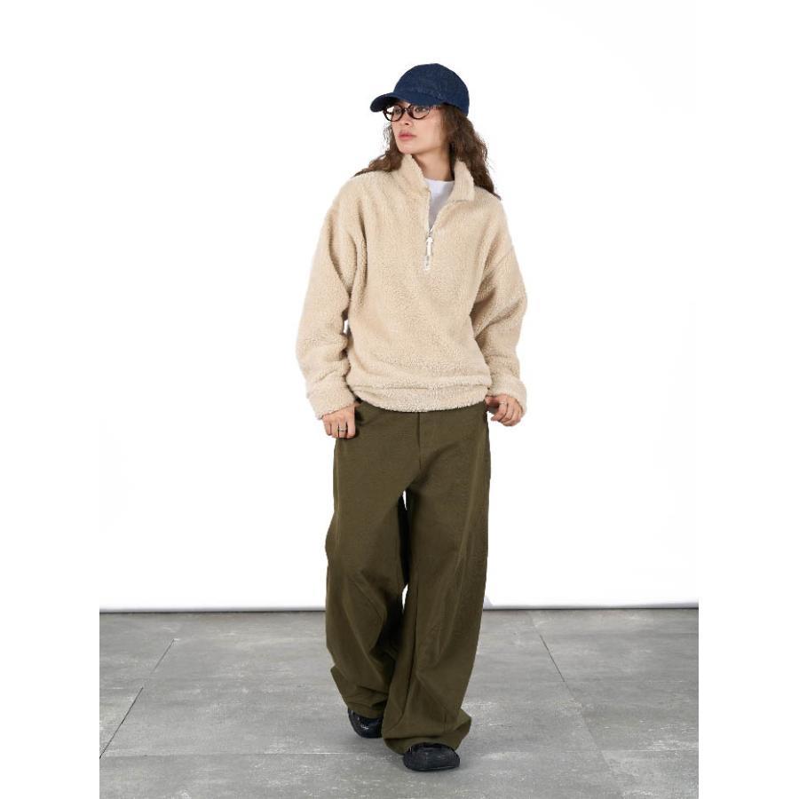 トレーナー レディース 小顔 ハーフジップ ボア トップス オーバーサイズ tシャツ カットソー もこもこ ドロップショルダー 大きいサイズ ゆったりトップス 体
