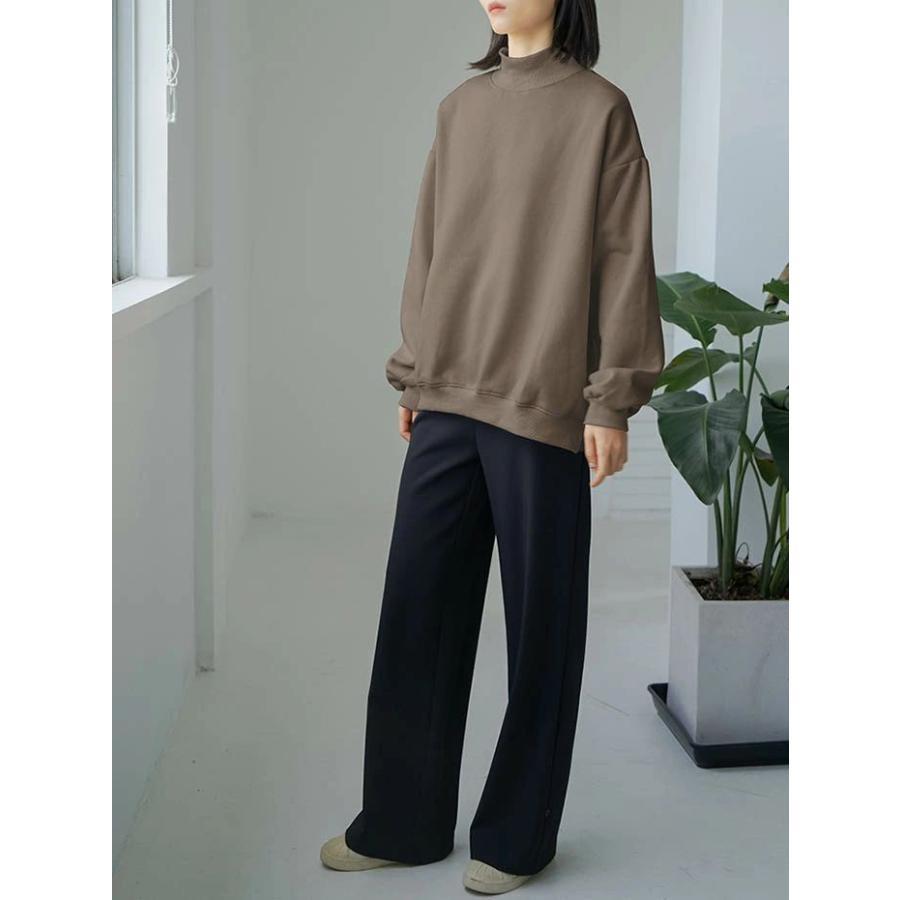 トレーナー レディース 春 秋 長袖 春トレーナー ハイネック tシャツ カットソー 長袖 大きめ ゆったりトップス 重ね着 レイヤード風 体型カバー カジュアル 大