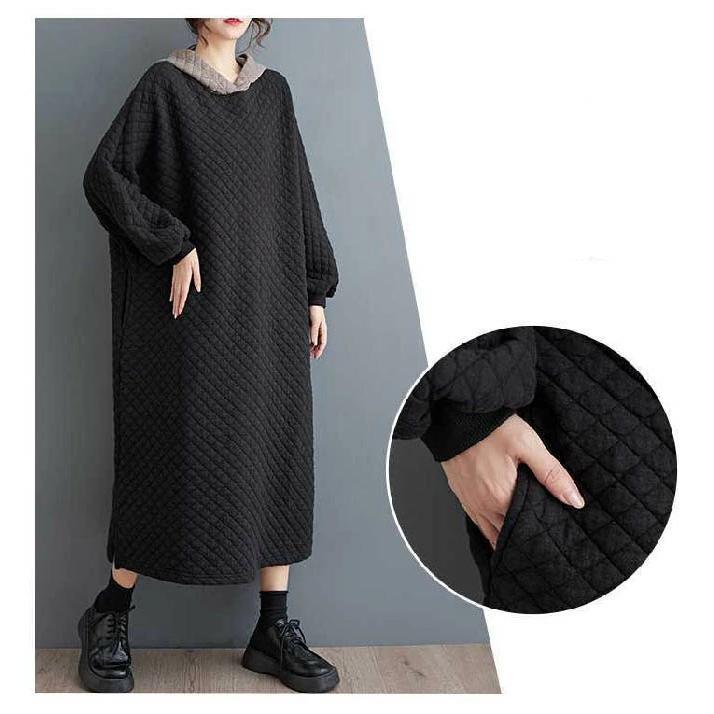 パーカーワンピース ロング丈 レディース 春 秋 冬 中綿 ワンピース フード付き ロング Aライン ゆったり 体型カバー カジュアル ロング丈ワンピ 厚手 ワンピー