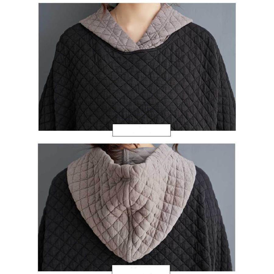 パーカーワンピース ロング丈 レディース 春 秋 冬 中綿 ワンピース フード付き ロング Aライン ゆったり 体型カバー カジュアル ロング丈ワンピ 厚手 ワンピー