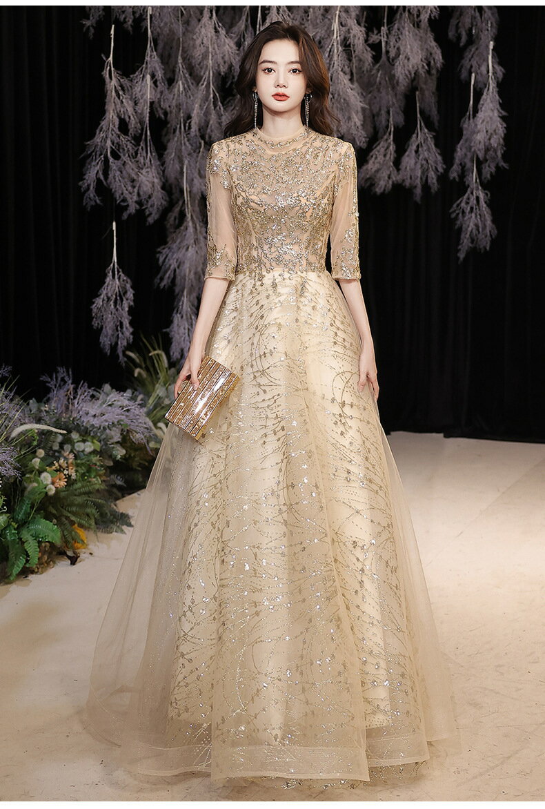 エレガント ドレス 大人 ピアノ 発表会 ロング丈 ファスナータイプ パーティー 演奏会 結婚式 ワンピース 大きいサイズ 成人式 同窓会 母親 袖あり お呼
