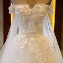 ウェディングドレス オフショルダー ウエディングドレス プリンセスライン 花嫁 ロングドレス 花 ブライダル 結婚式 二次会 トレーン 披露宴 フラワー XXS-XXXL(4)