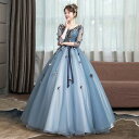 ウェディングドレス ロングドレス カラードレス 演奏会用ロングドレス 演奏会 発表会 大きいサイズ 結婚式 パーティードレス 花嫁 二次会 ブルー 長袖(4)