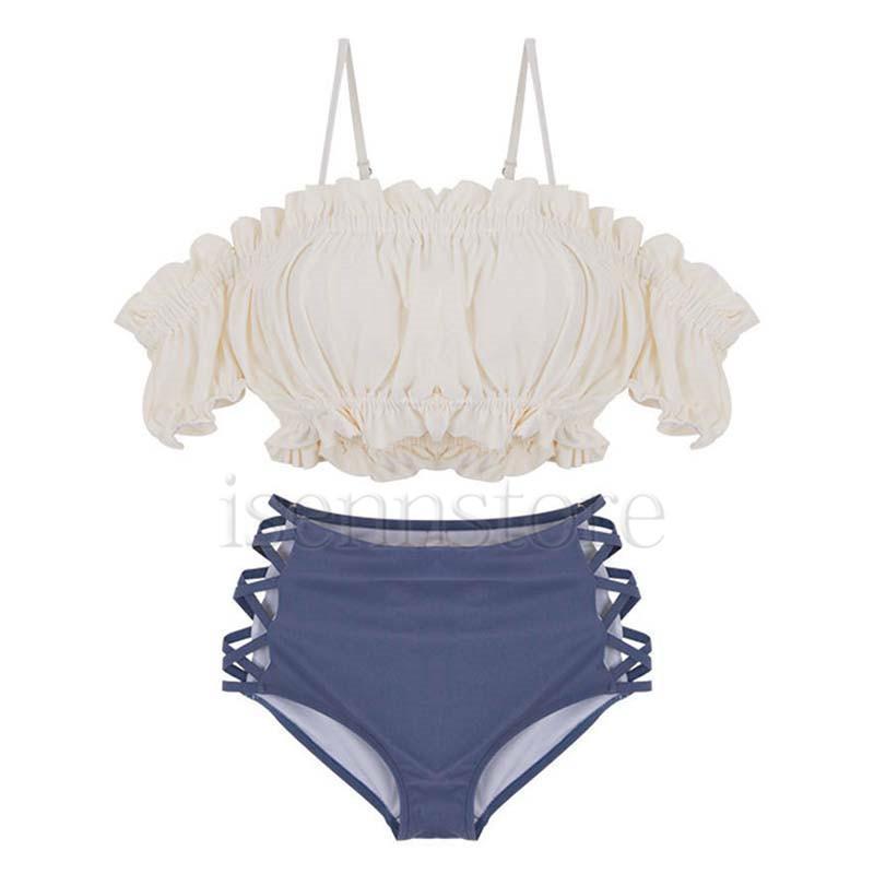 レディース ビキニ 水着 2点セット ビスチェ風 ハイウエスト フリル タンキニ 体型カバー 大人 みずぎ セパレート ビーチ 海 リゾート 20代 30代 40代 女性